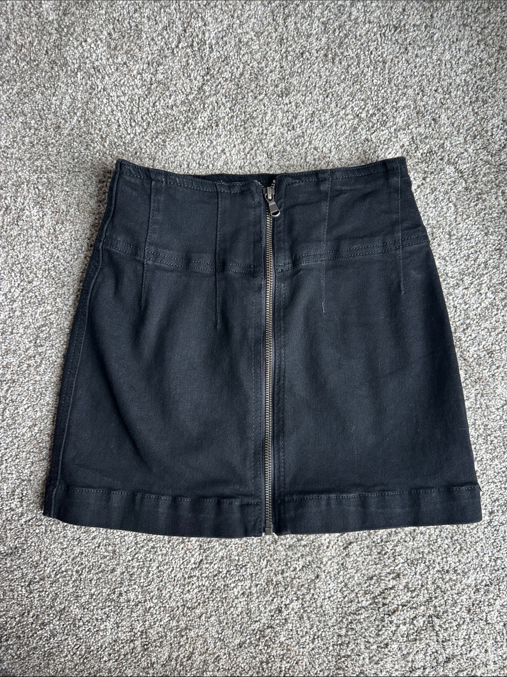We The Free Black Front-Zip Mini Skirt